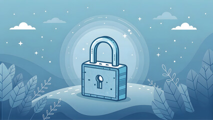 Digital blue padlock floating on a secure technology background