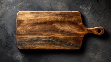 A wooden cutting board is positioned on a dark stone countertop. The scene highlights the kitchen setup for food preparation. This setting is ideal for cooking activities and gatherings.