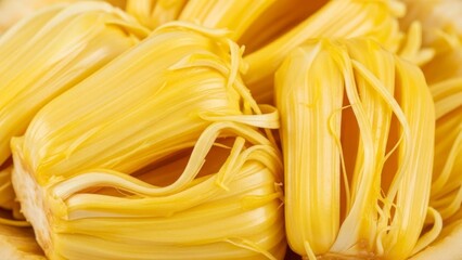 Close-up of Fresh Ripe Jackfruit Segments, Tropical Fruit Texture