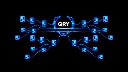 Q R code technology concept with glowing blue connections and data transfer QR code network - Powered by Adobe