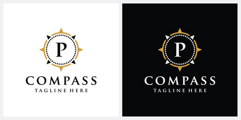 Initial letter P compass logo design, circle logo graphic icon
