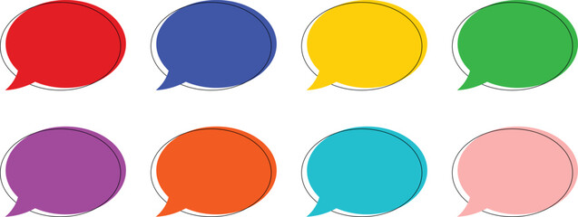 Colorful speech bubble set for communication design. Clean chat icons for message, comment, and dialogue concepts. Ideal for UI projects, social media graphics, and marketing visuals.