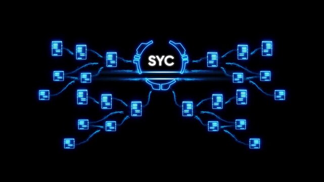 Neon Network Connection Concept with S Y C Hub and Glowing Blue Data Flow SYC hub glowing blue connections