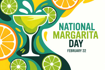 National Margarita Day February 22 vibrant modern citrus cocktail illustration with lime slices tequila splash and festive party celebration background design