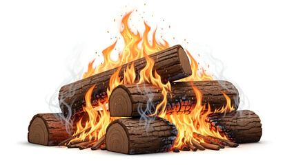 Campfire with Burning Flames Isolated