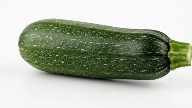 A vibrant green summer squash, featuring a distinctive mottled texture with lighter speckles, is expertly captured on a clean, bright white background. This fresh, raw produce item is showcased with a