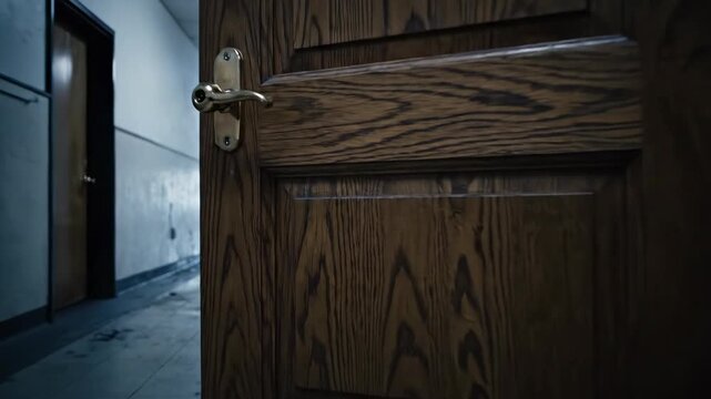 Old wooden doors of a vintage house with textured brown walls and metal details