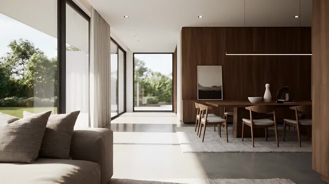Modern Living Room with Large Windows and Natural Light.
