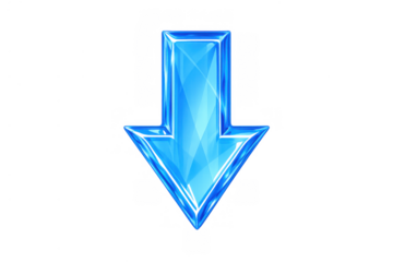 Blue crystal arrow pointing down indicating download, direction, navigation, or progress, transparent background