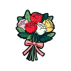 Mixed Rose Bouquet Sticker Icon Colorful Roses Hand-Tied Bouquet Sticker