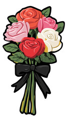Mixed Rose Bouquet Sticker Icon Wrapped Bouquet with White Outline Sticker