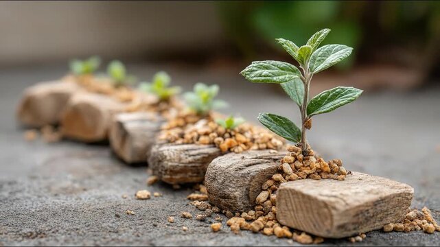 Resilient plant growing from a rock symbolizing strength and determination in a biohacking longevity path concept. Resilient Growth &ndash; Biohacking Longevity Loop