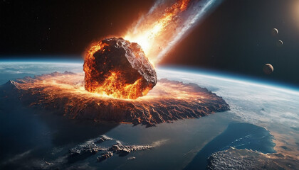 Astronomical chaos meteor impact asteroid apocalypse and space explosion illustration
15