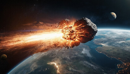 Astronomical chaos meteor impact asteroid apocalypse and space explosion illustration
5