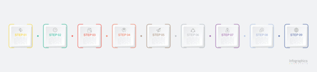 Infographic 9 options design elements for your business data. Vector Illustration.