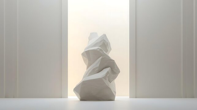 Abstract geometric sculpture with a contemporary artistic style and minimalist white aesthetic