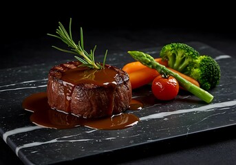 Gourmet Beef Fillet with Sauce and Steamed Vegetables steak meat