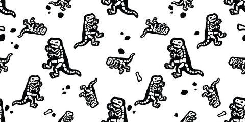 dinosaur seamless pattern t-rex Tyrannosaurus rex skeleton bone cartoon vector character doodle illustration wrapping paper tile background repeat wallpaper scarf isolated design