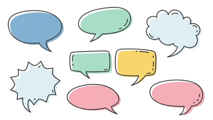 Fototapeta premium Collection of colorful speech bubbles on a white background, featuring various shapes and sizes