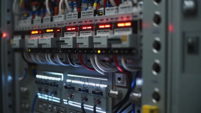 Professional 3D render of a smart industrial control panel featuring luminous status lights and high-quality metallic components.