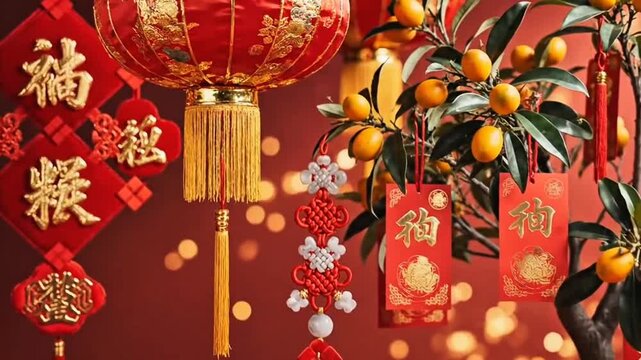 Elegant red and gold Chinese New Year decorations