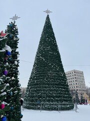 Festive Winter Scene, Serene Urban Square Decorated For Holiday Celebrations And Winter Charm