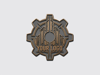 Obraz premium Metallic Gear Logo Template with Placeholder.