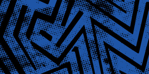 sports background, banner design in blue and black with pointed shapes and empty space. brush stroke pattern, vector illustration