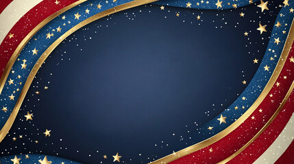 Elegant patriotic frame with gold stars and red-blue waves — perfect for 4th of July cards, election sites, American branding, and luxury holiday marketing celebrating freedom, heritage