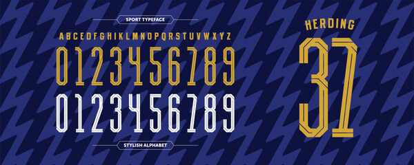 Jersey number with condensed stylish character alphabet. Vector illustration