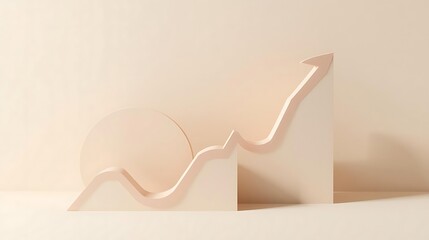 Abstract 3D rendering of a financial growth chart with an upward arrow, representing success and progress in a minimalist style