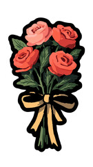 Small Pink Rose Bouquet Sticker Icon Mini Wrap with Yellow Bow