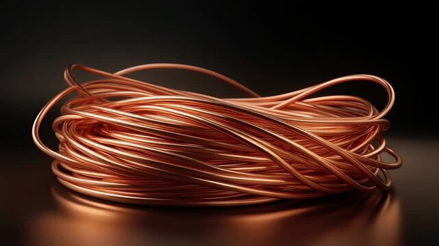 Loose bundle of oxygen-free copper wires with an ultra-clean metallic sheen and glowing soft reflections, 4K macro.