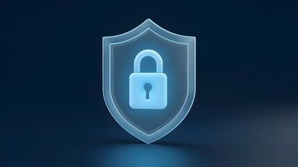 Futuristic Glass Shield Icon with Padlock Symbol for Cyber Security Concept