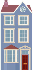 Victorian old English house building. Georgian mansion manor style homes. Vintage British architecture facade illustration.