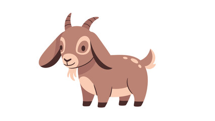 Fototapeta premium Playful cartoon brown goat standing in a pasture, looking forward across the grass.