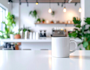 Obraz premium Coffee cup mockup on a table with cafe background