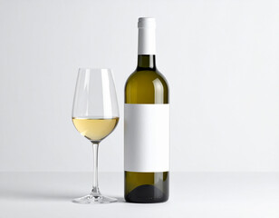 Wine bottle with glass mockup isolated on white background