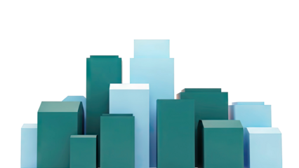 Abstract Teal and Blue Geometric Building Shapes