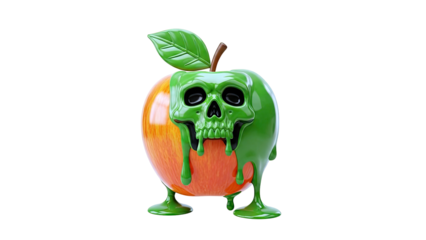 Apple with Skull Face and Dripping Green Slime
