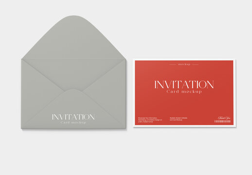 Wedding Invitation Card & Envelope Mockup