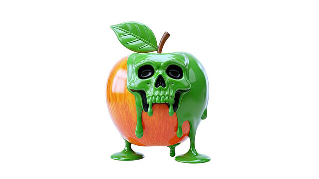 Apple with Skull Face and Dripping Green Slime