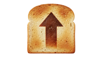 Toasted bread slice with upward growth arrow symbol PNG (ऊपर की ओर तीर के निशान वाला टोस्ट)