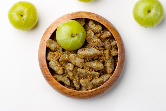 Indian food called amla supari or Mukhwas isolated on white background 