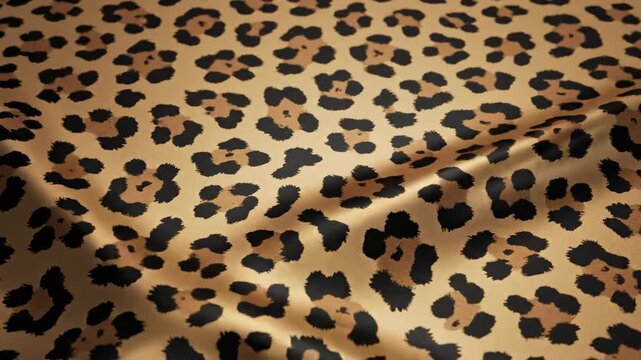 Abstract fluid simulation of a cheetah spot pattern printed on a liquid silk surface slowly rippling and distorting in an endless seamless loop organic movement, silk texture, liquid