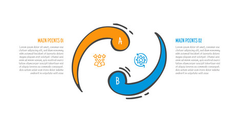 hand drawn doodle sketch comparison concept for infographic template banner with circle with tail on cycle circular opposite direction with two point list information
