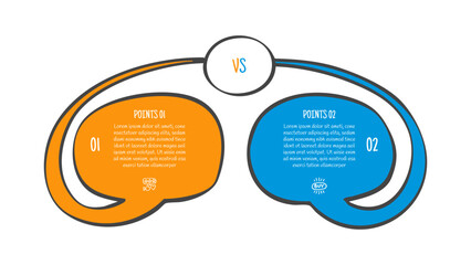 hand drawn doodle sketch comparison concept for infographic template banner with long speech bubble discussion box with centered connection with two point list information