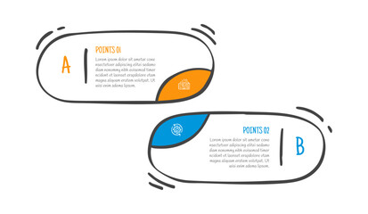 hand drawn doodle sketch comparison concept for infographic template banner with round rectangle box stacked opposite direction with two point list information