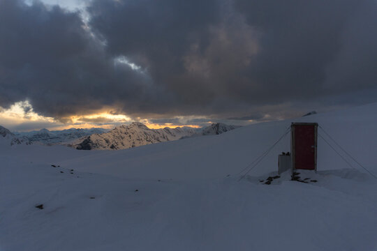 An outhouse at a backcountry hut in Northern Rockies of Canada.