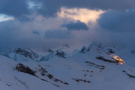 Light on a mountain range in the Northern Rockies in Canada.